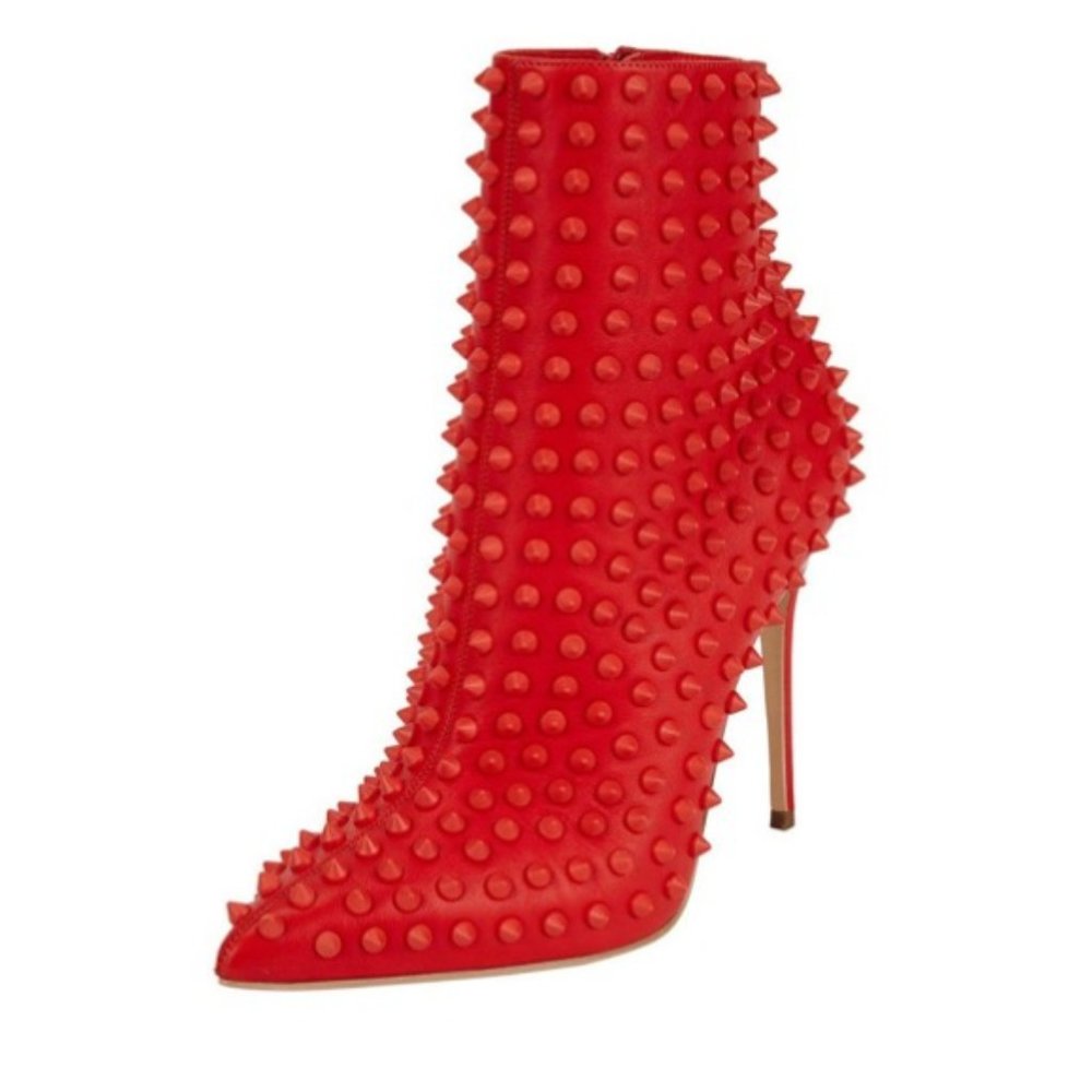 FSJ Red Fashion Boots Stiletto Heels Pointy Toe